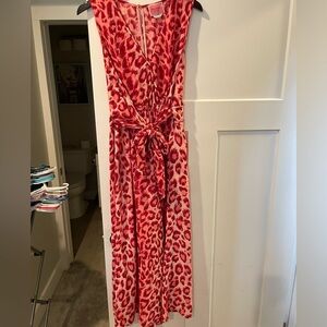 Kate Spade pink/red animal print jumpsuit, size L with waist tie